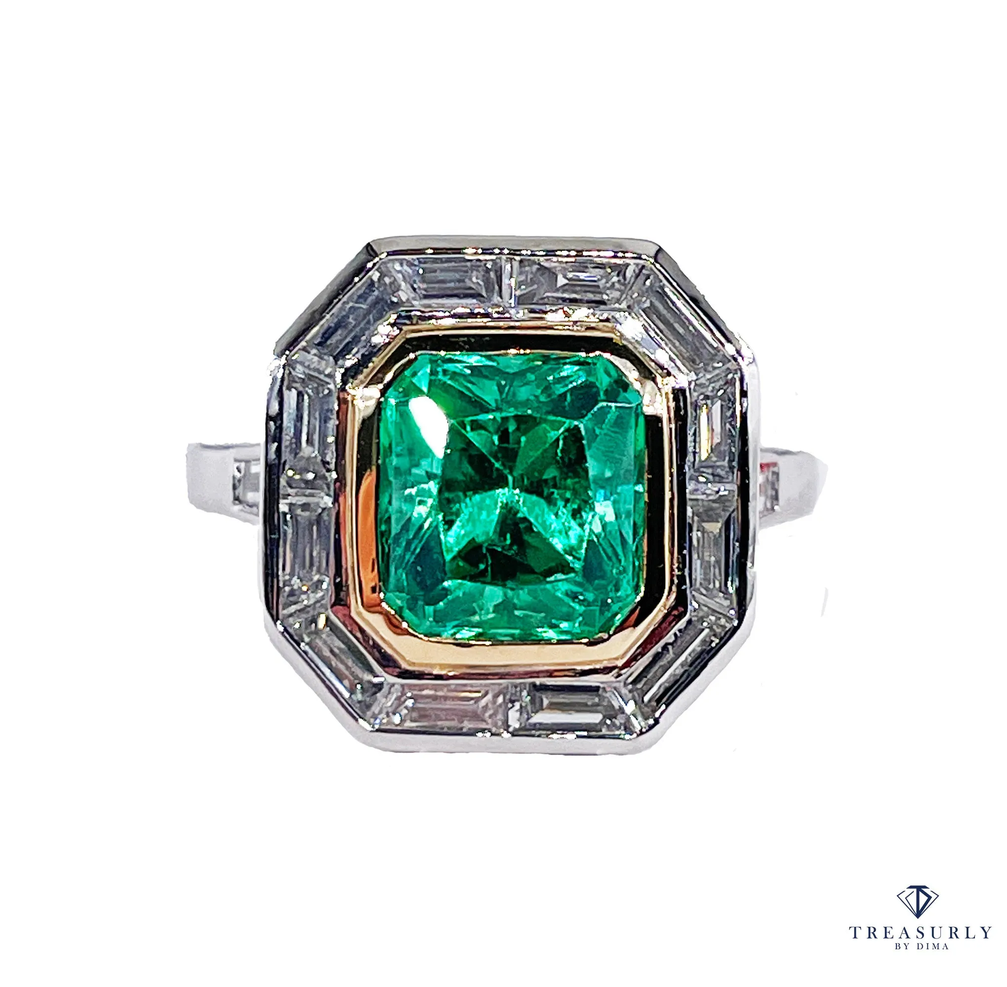 AGL Insignificant VVS 4.66ctw Natural Green Emerald Diamond Platinum 18k YG Ring