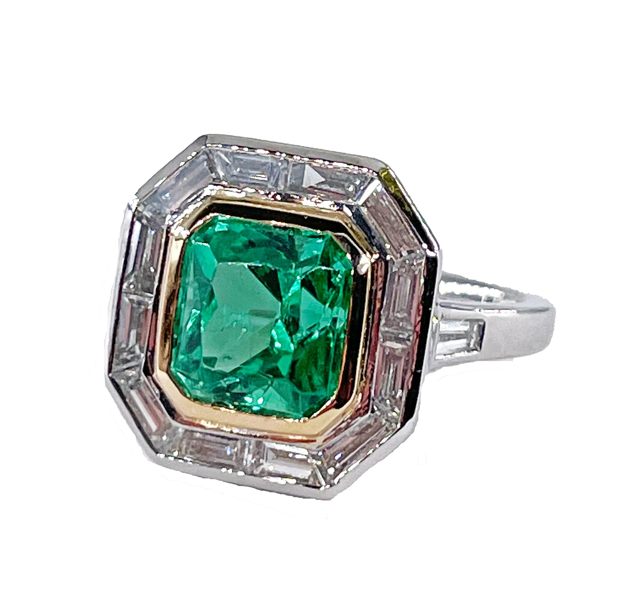 AGL Insignificant VVS 4.66ctw Natural Green Emerald Diamond Platinum 18k YG Ring