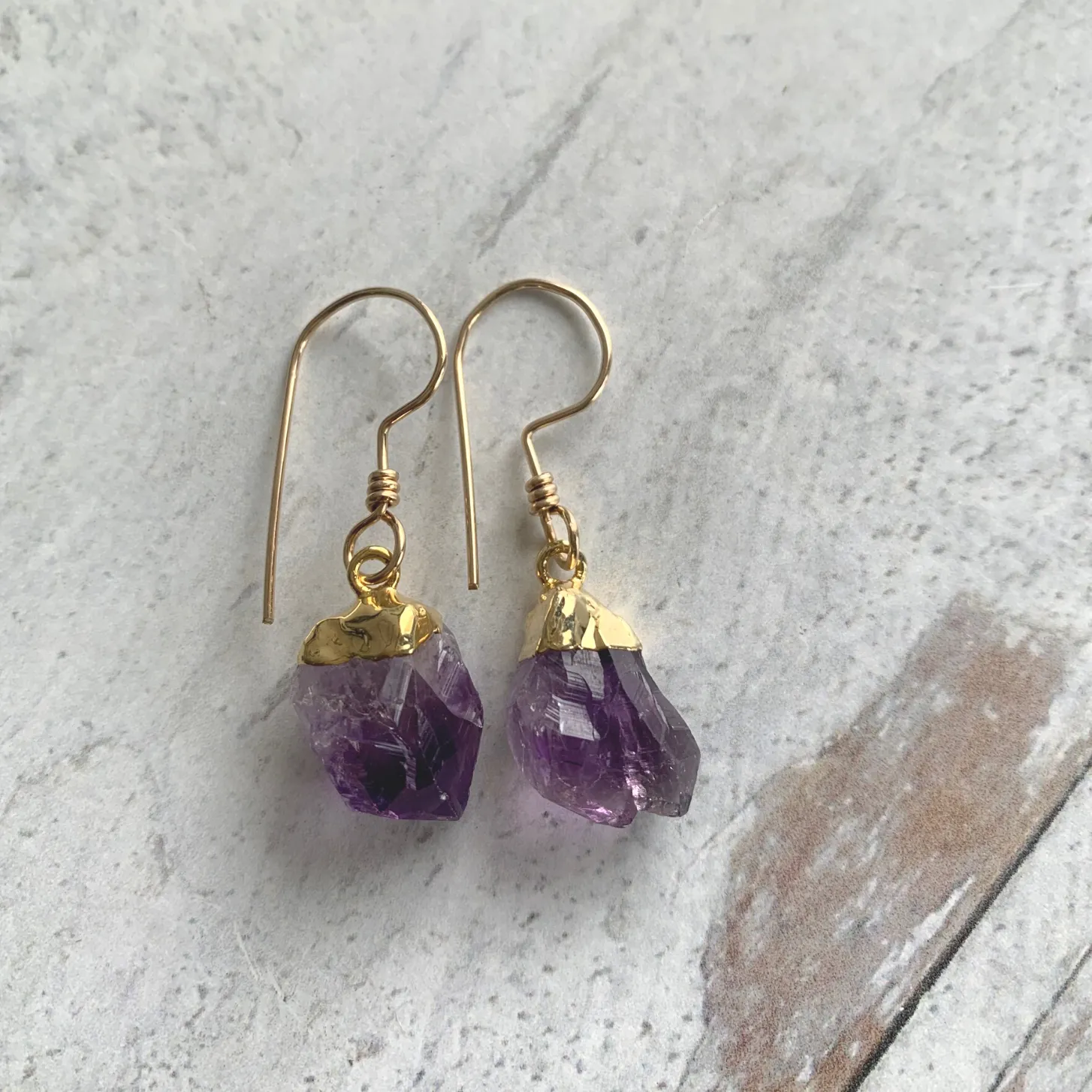 Amethyst Crystal Earrings dipped in Gold