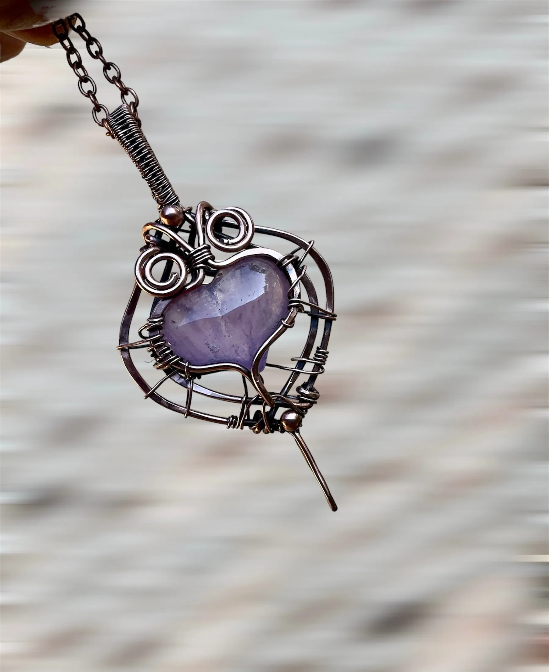 Amethyst Puffy Heart Wire Wrapped Pendant