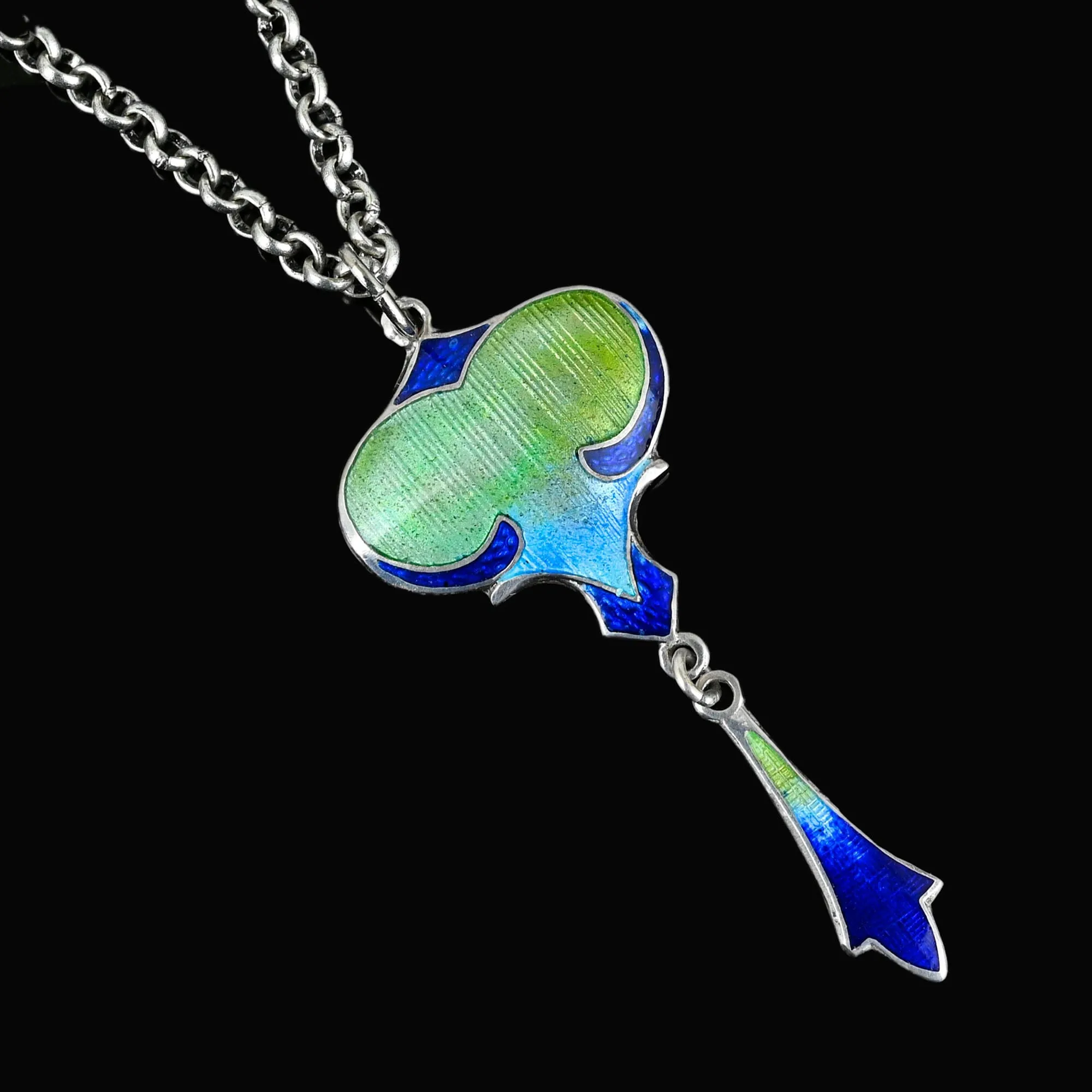 Antique Art Nouveau Guilloche Enamel Pendant Necklace