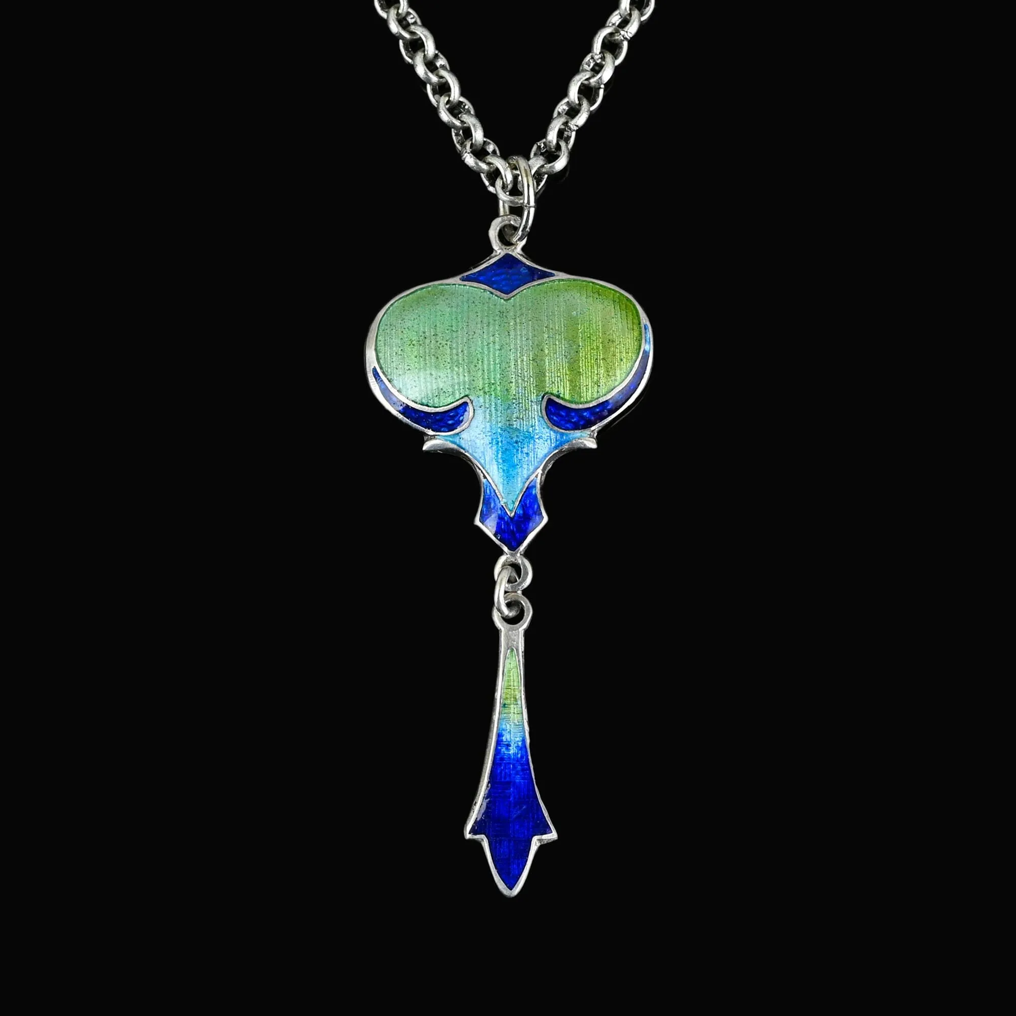 Antique Art Nouveau Guilloche Enamel Pendant Necklace