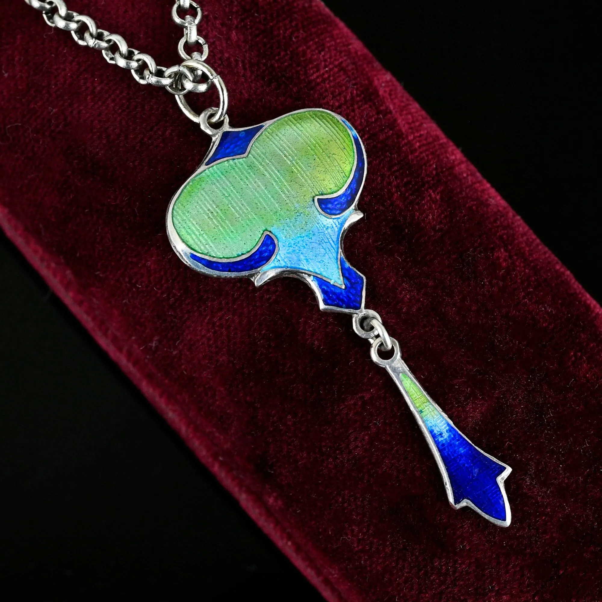 Antique Art Nouveau Guilloche Enamel Pendant Necklace