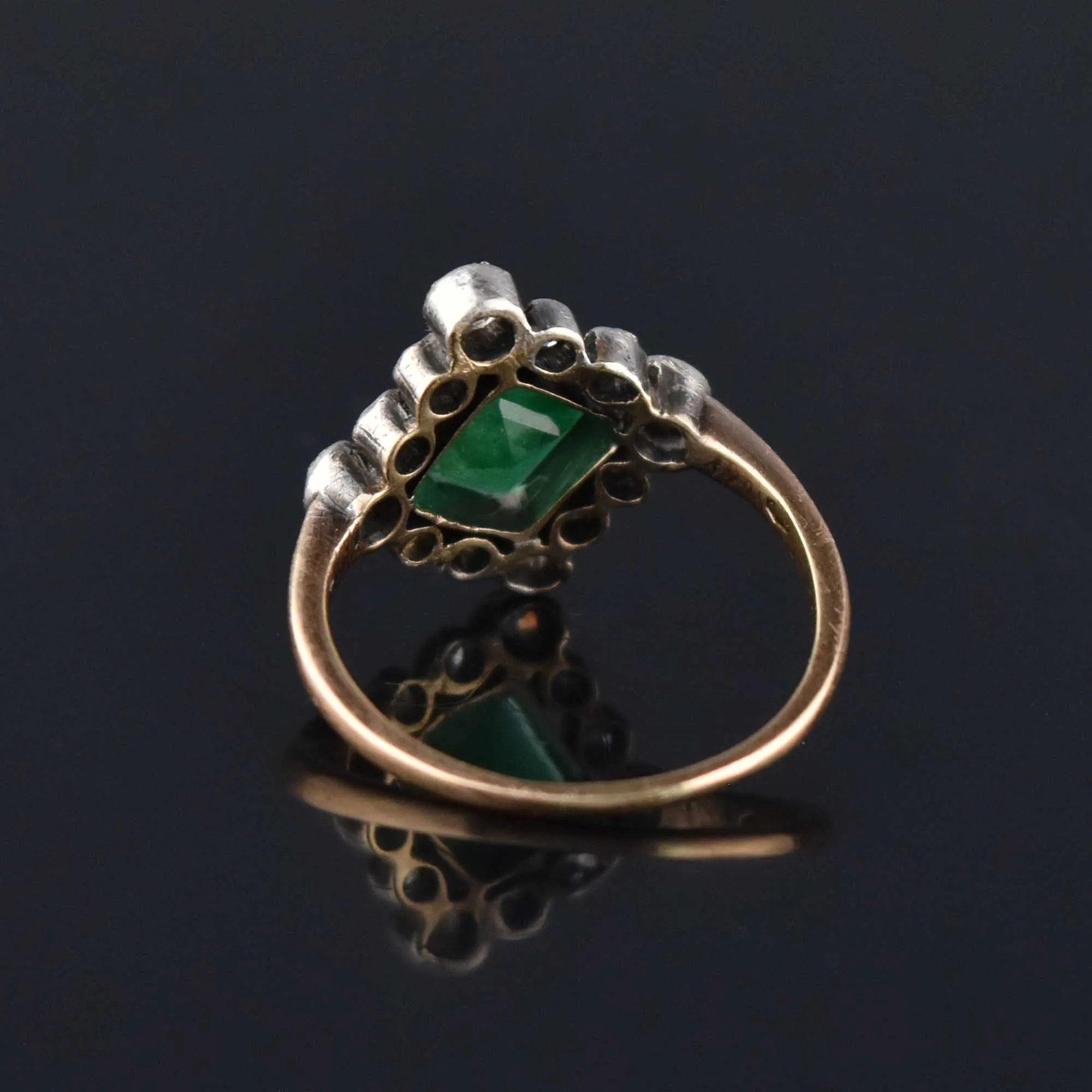 Antique Diamond Halo Emerald Ring in 14K Gold ON HOLD