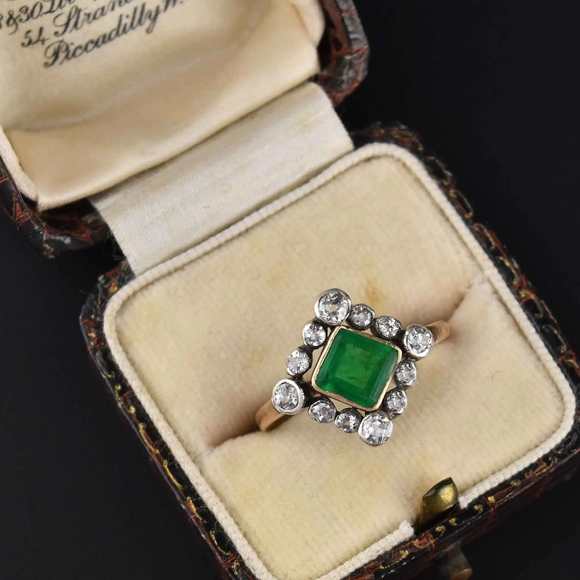 Antique Diamond Halo Emerald Ring in 14K Gold ON HOLD