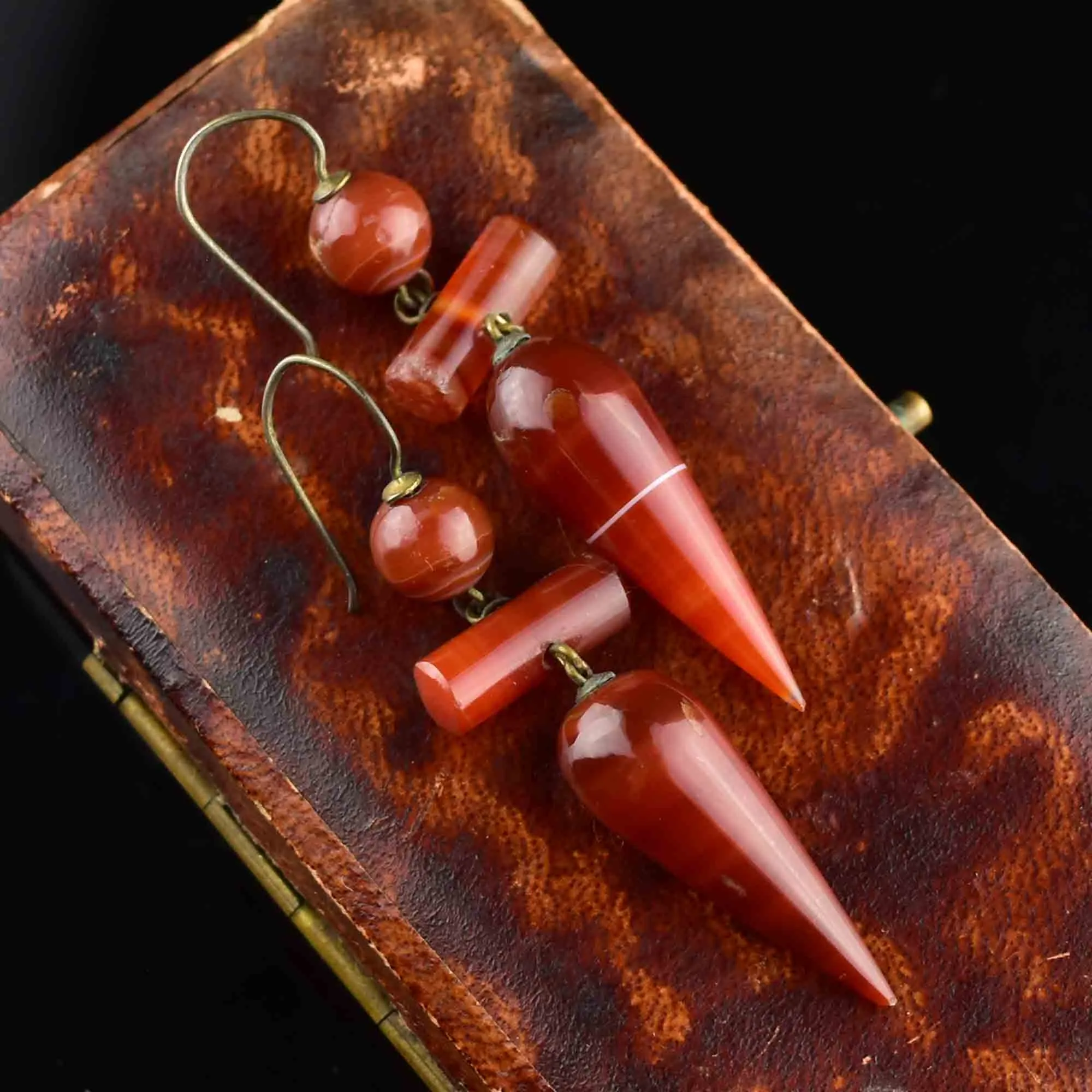 Antique Scottish Carnelian Banded Agate Drop Earrings