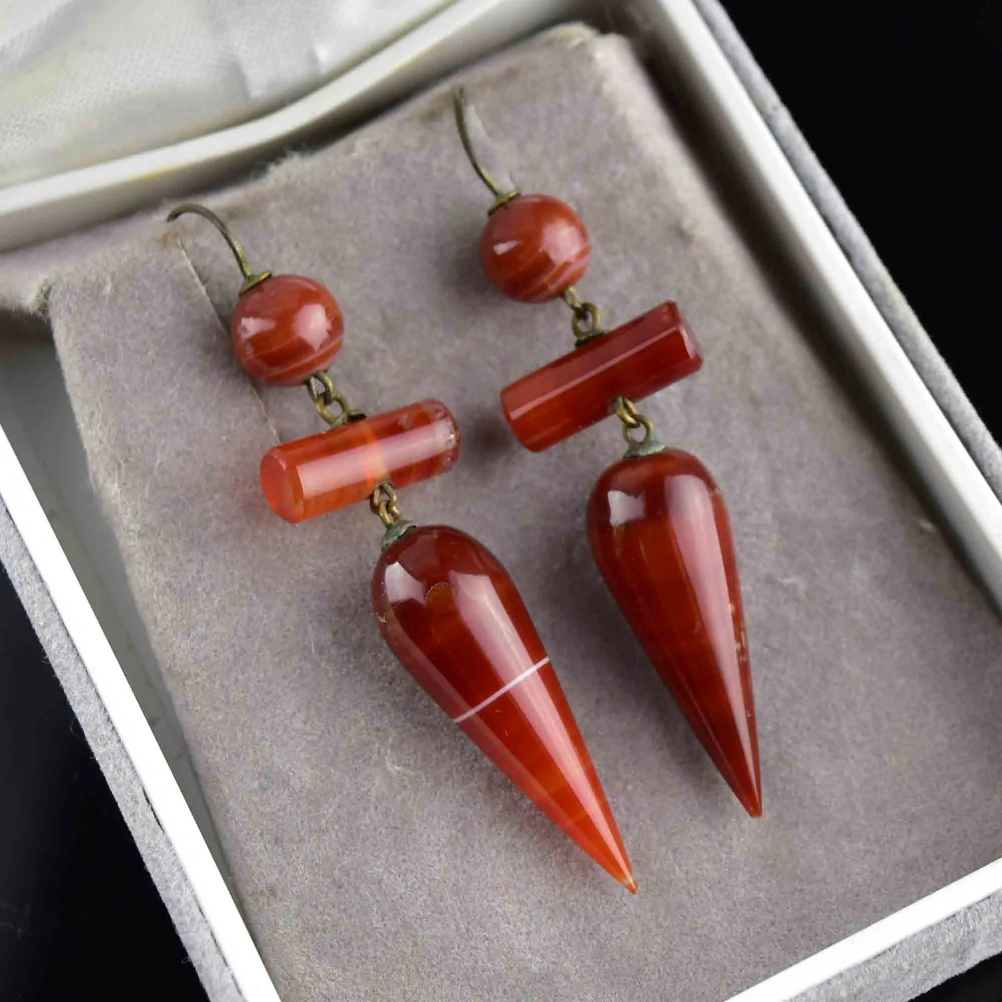 Antique Scottish Carnelian Banded Agate Drop Earrings