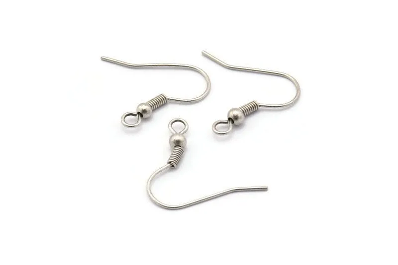 Antique Silver Ear Hooks, 50 Antique Silver Plated Brass Ear Wires, Earring Findings (20mm) Brs 193 A0921 H0528