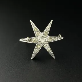 Antique Silver Paste Rhinestone Starburst Victorian Brooch