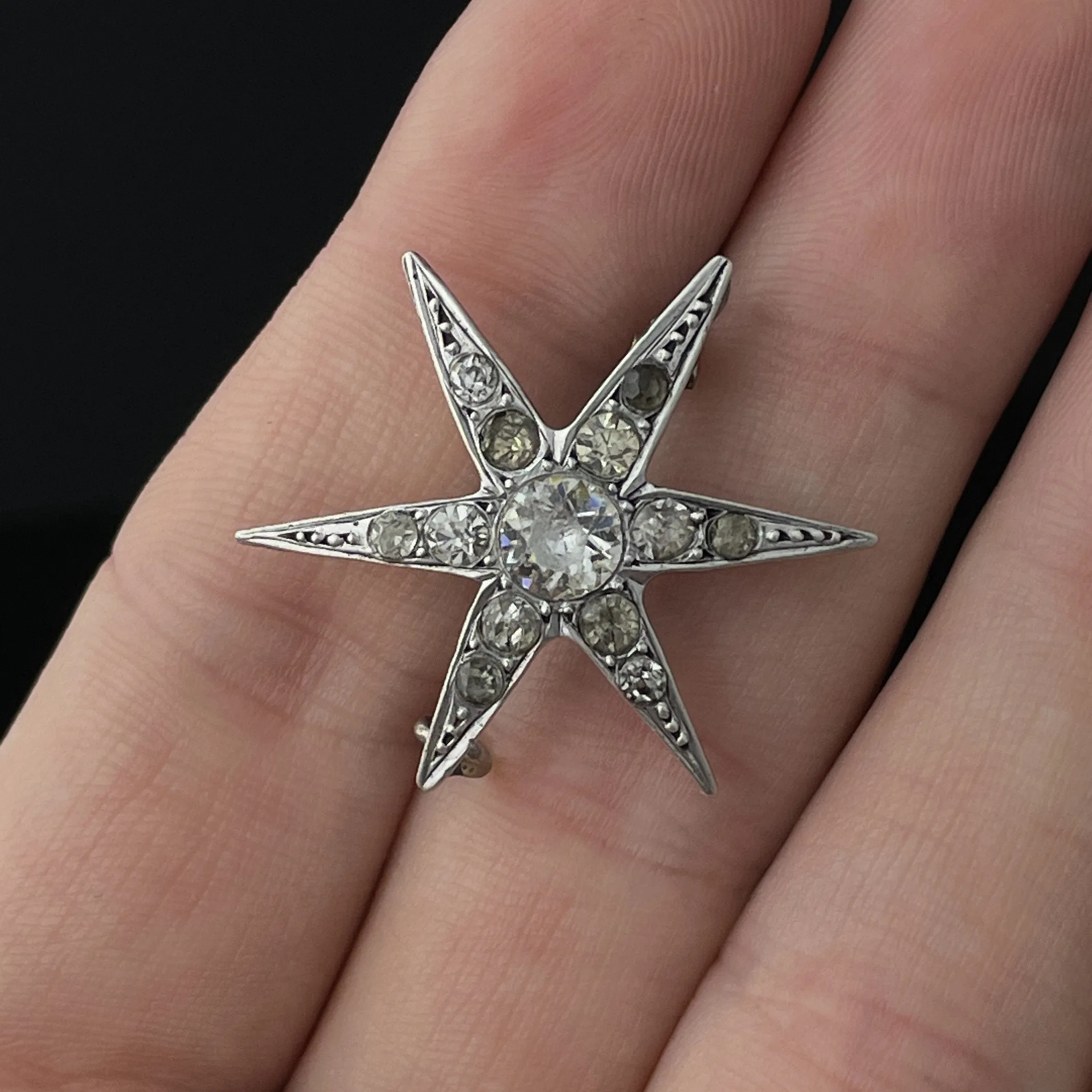 Antique Silver Paste Rhinestone Starburst Victorian Brooch