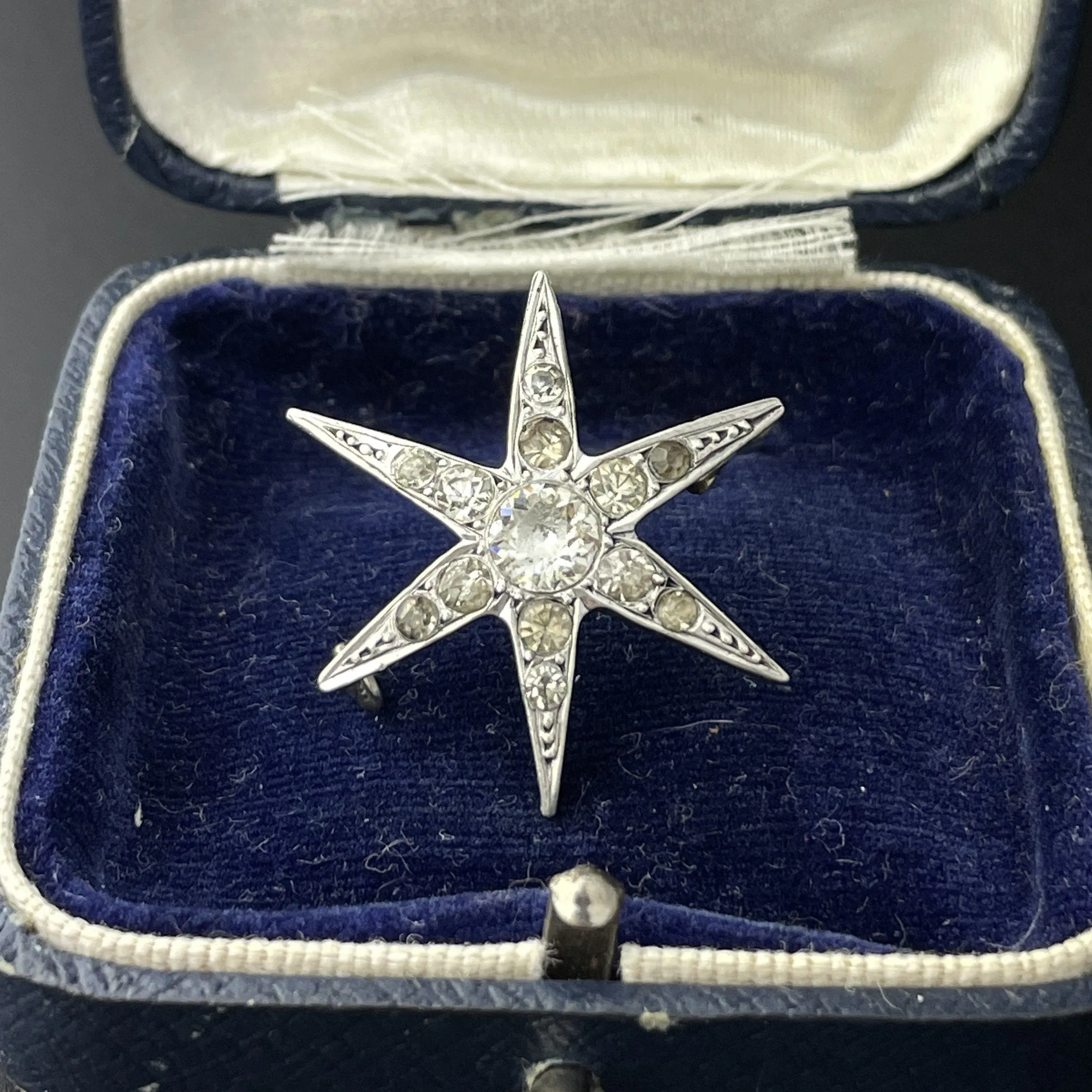 Antique Silver Paste Rhinestone Starburst Victorian Brooch