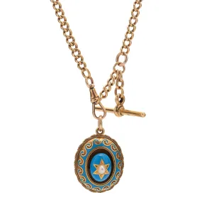 Antique Victorian 15k Turquoise Enamel Wave Locket