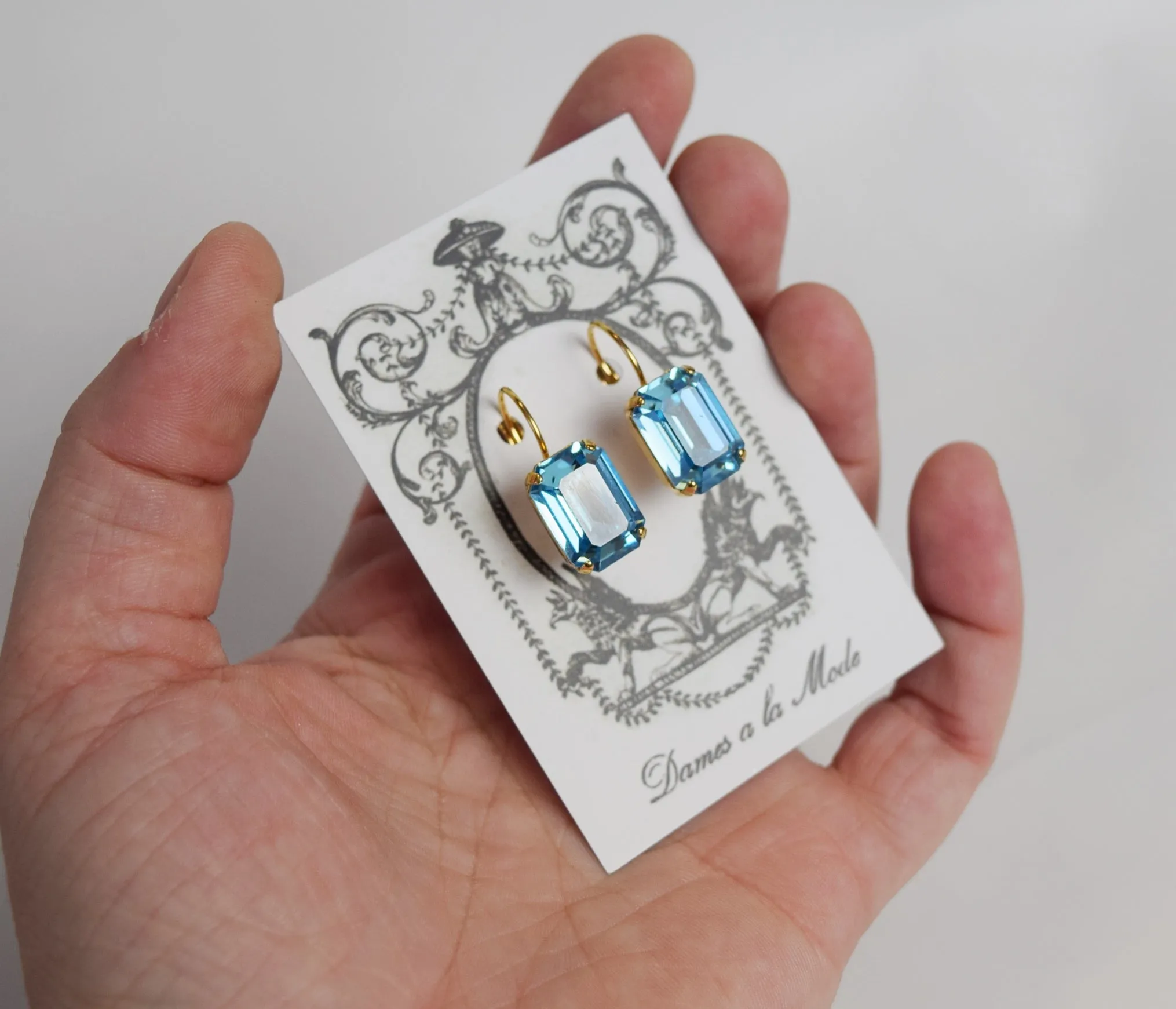 Aquamarine Blue Swarovski Crystal Earrings - Medium Octagon