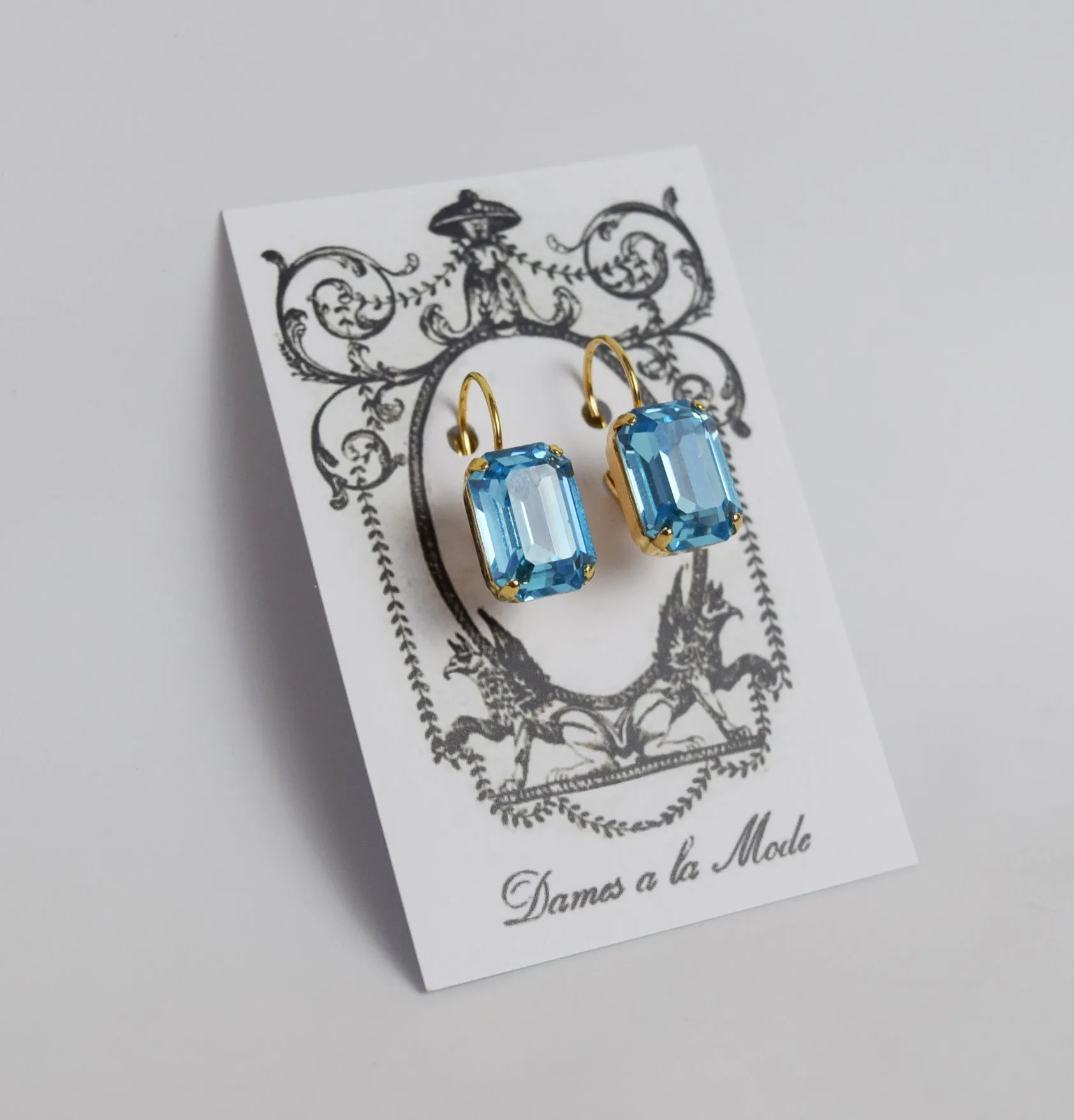 Aquamarine Blue Swarovski Crystal Earrings - Medium Octagon