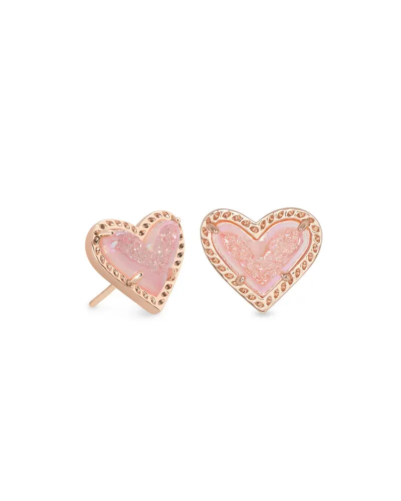 Ari Heart Stud Earrings in Rose Gold Pink Drusy by Kendra Scott