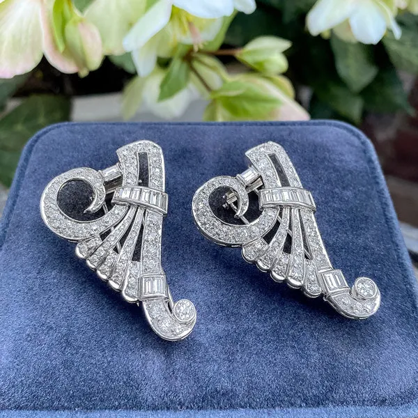 Art Deco Diamond Clip Pin Pair