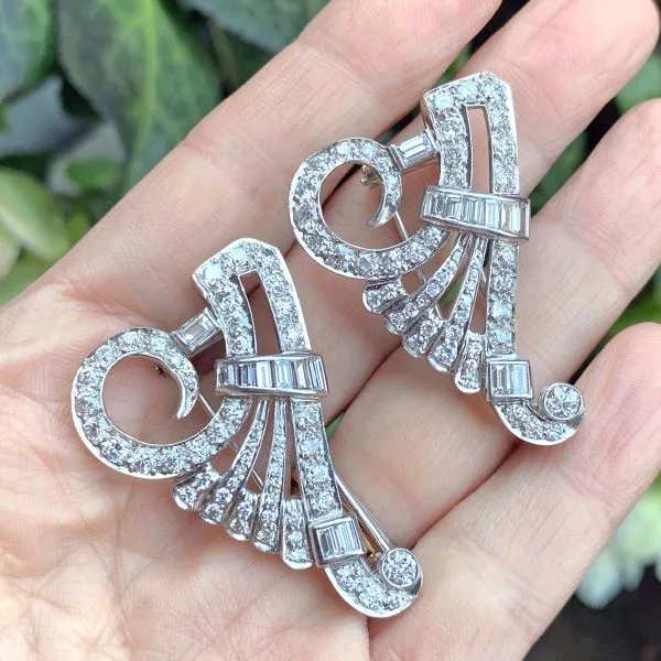 Art Deco Diamond Clip Pin Pair