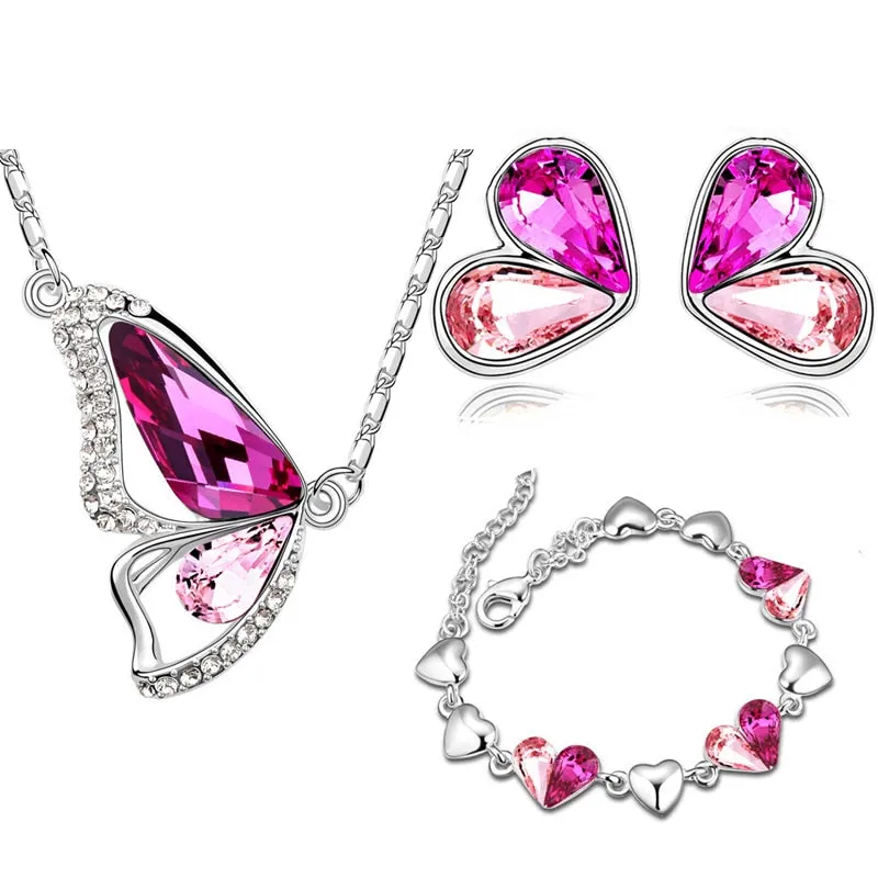 Austrian Crystal Butterfly Necklace, Bracelet & Earrings Fashion Jewelry Set