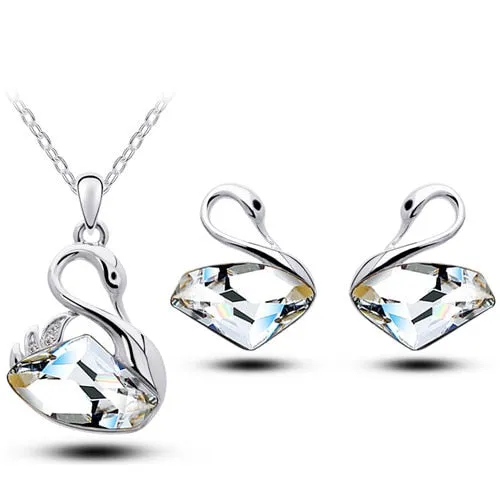 Austrian Crystal Swan Necklace & Earrings Fashion Jewelry Set