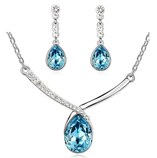 Austrian Crystal Teardrop Necklace & Earrings Fashion Jewelry Set