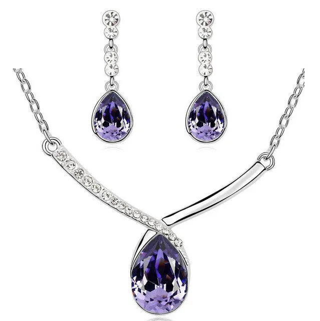 Austrian Crystal Teardrop Necklace & Earrings Fashion Jewelry Set