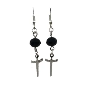 AVBeads Jewelry Charm Earrings Dangle Silver Hook Beaded Black Sword