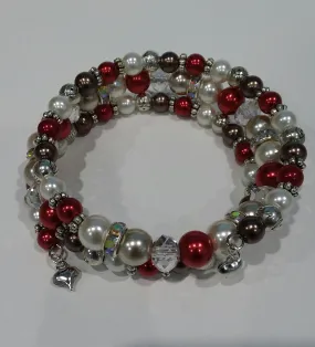 AVBeads Memory Wire Bracelet Beaded 3-Layer Wrap with Charms Valentine's