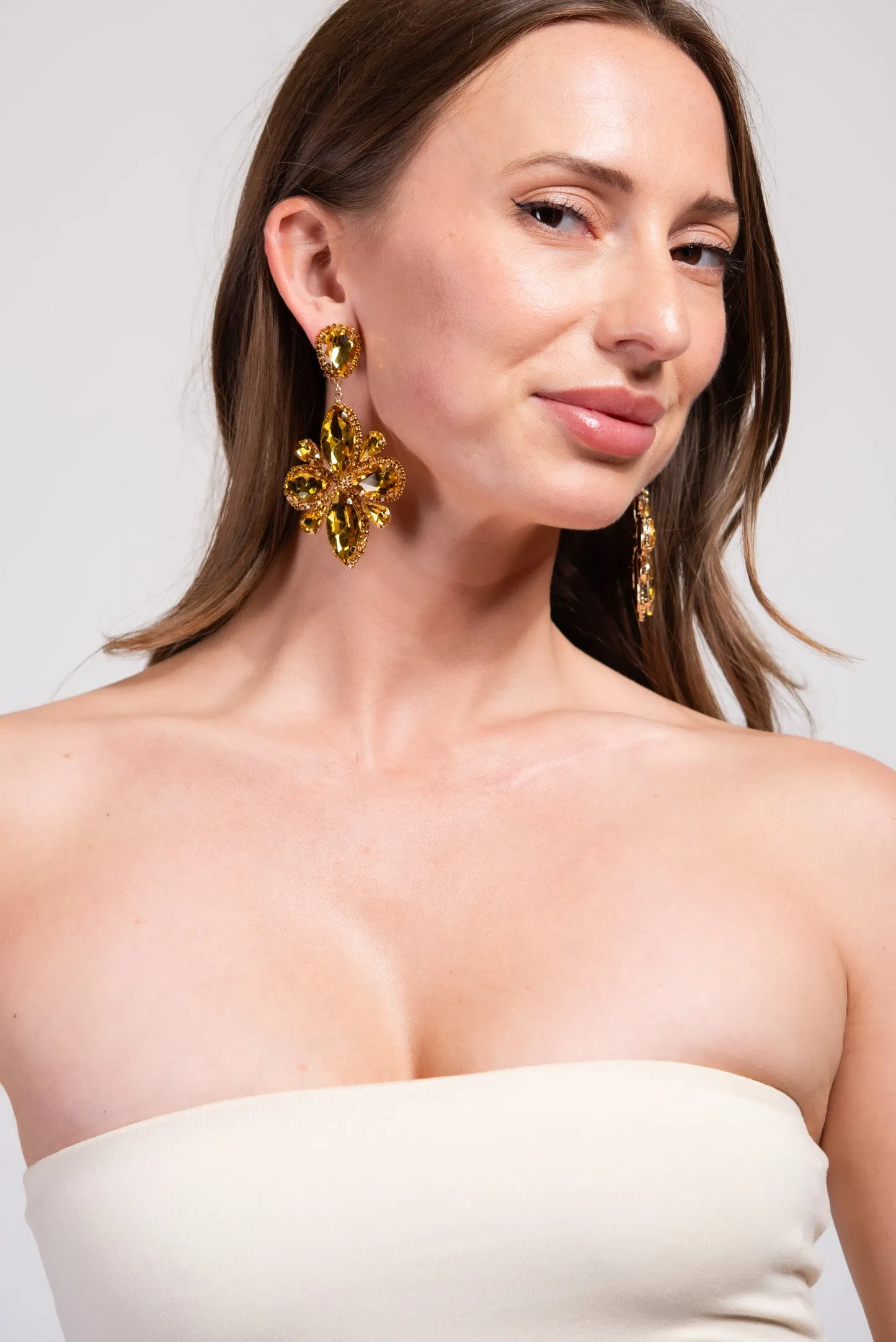 Avery Semi Stone Clip-On Earrings - Yellow