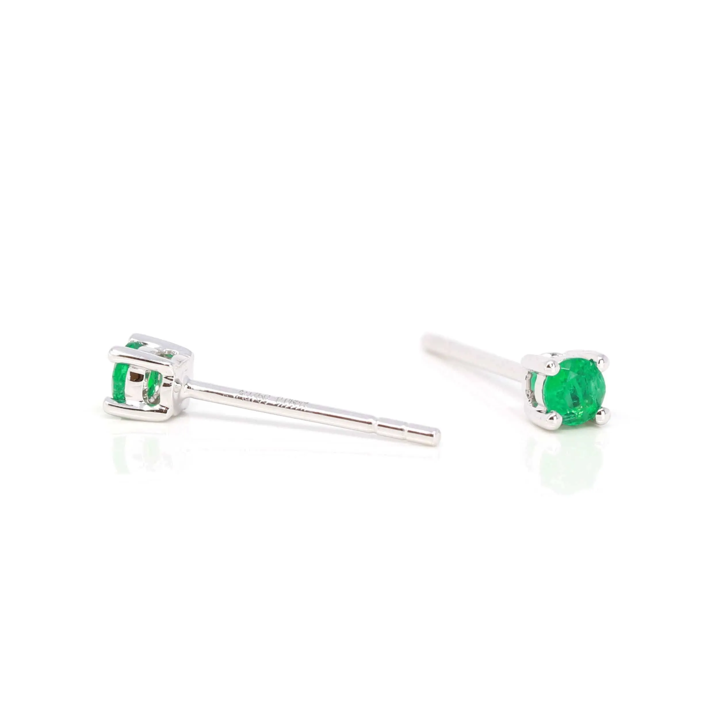 Baikalla? 14k White Gold Emerald Round 4 Prong Stud Earrings