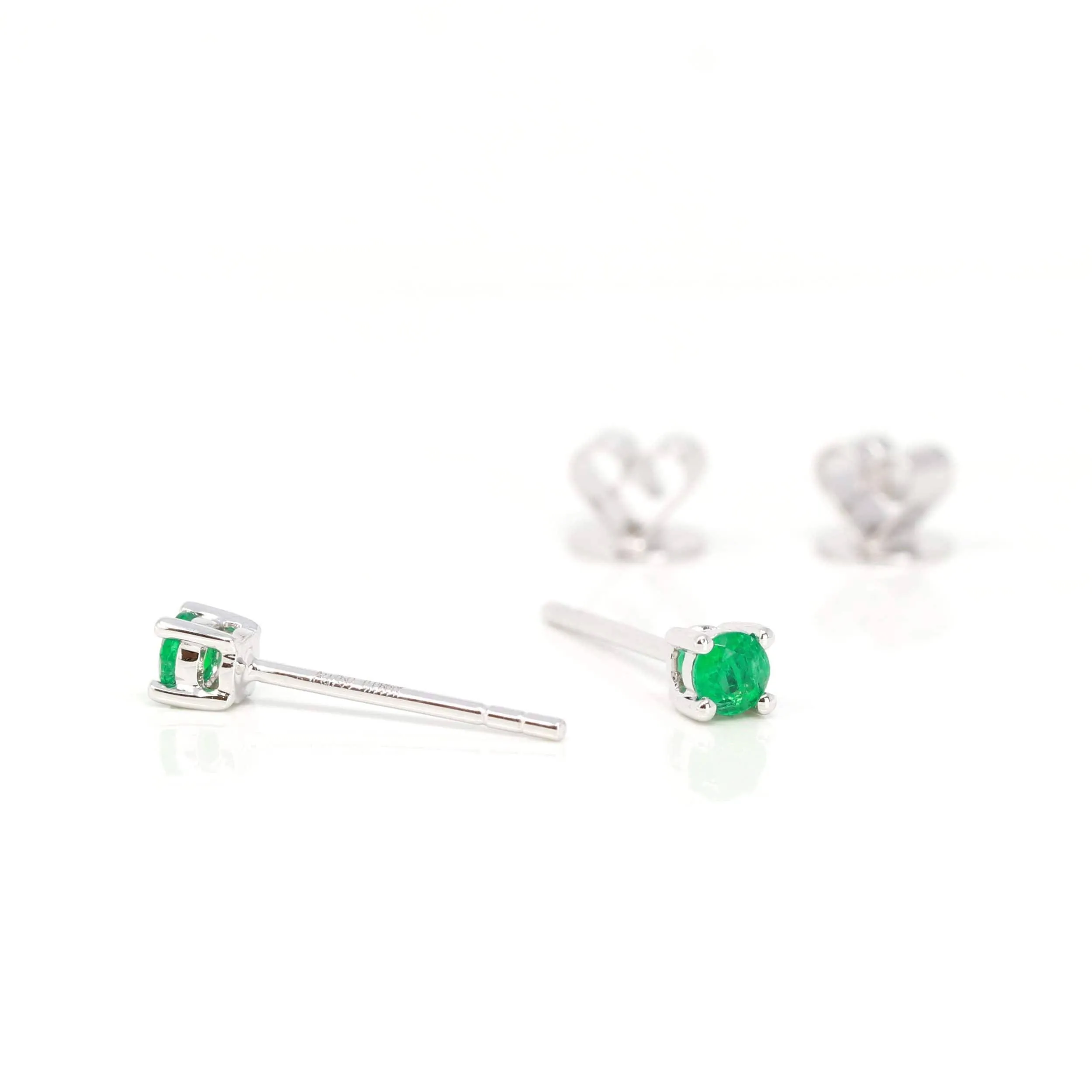 Baikalla? 14k White Gold Emerald Round 4 Prong Stud Earrings