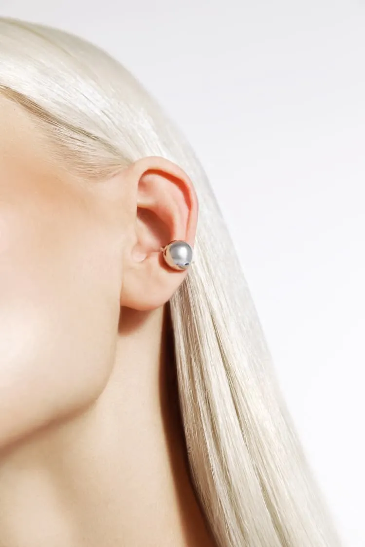 ball huggie ear cuff earring in silver