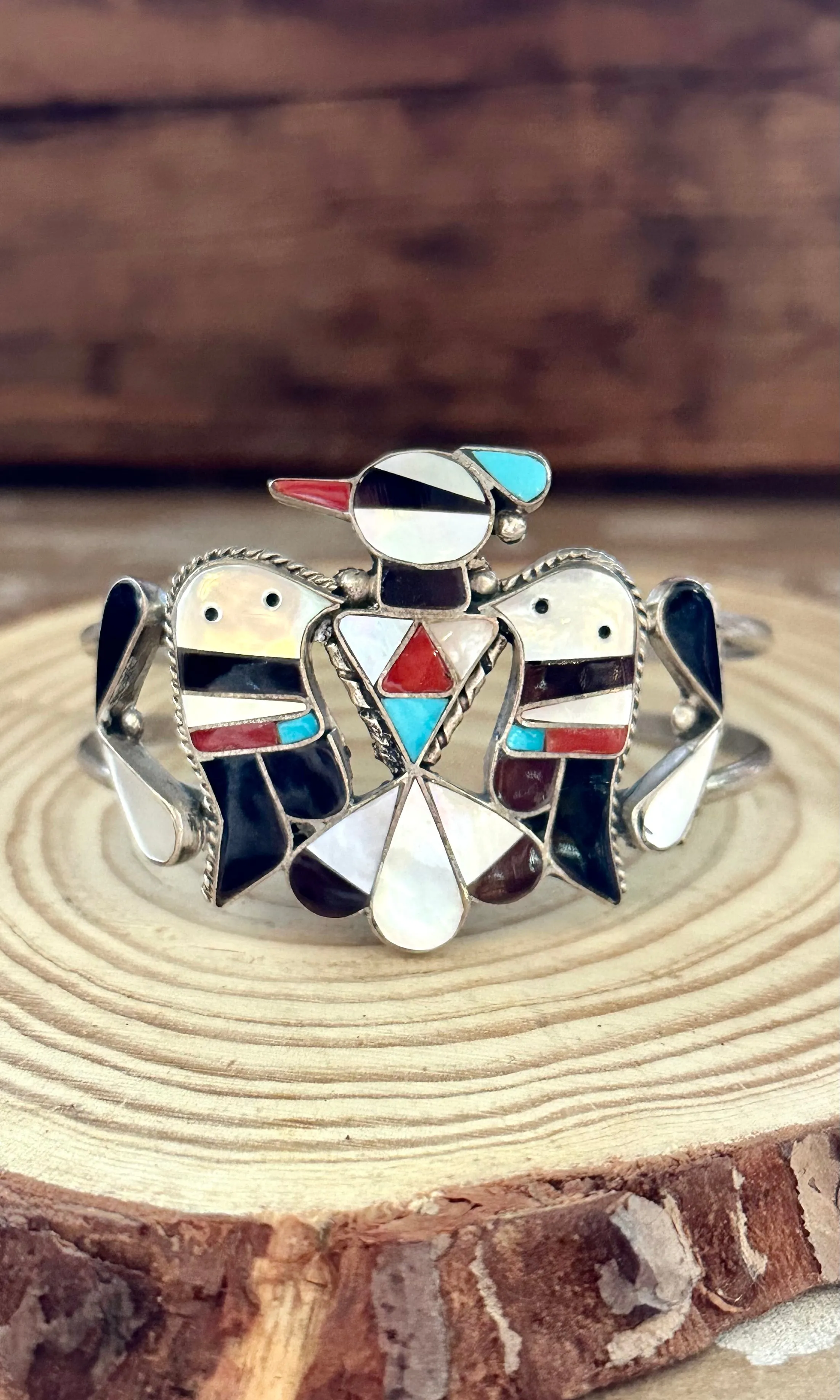 B&C SHACK Zuni Thunderbird Inlay Sterling Silver Cuff 22g