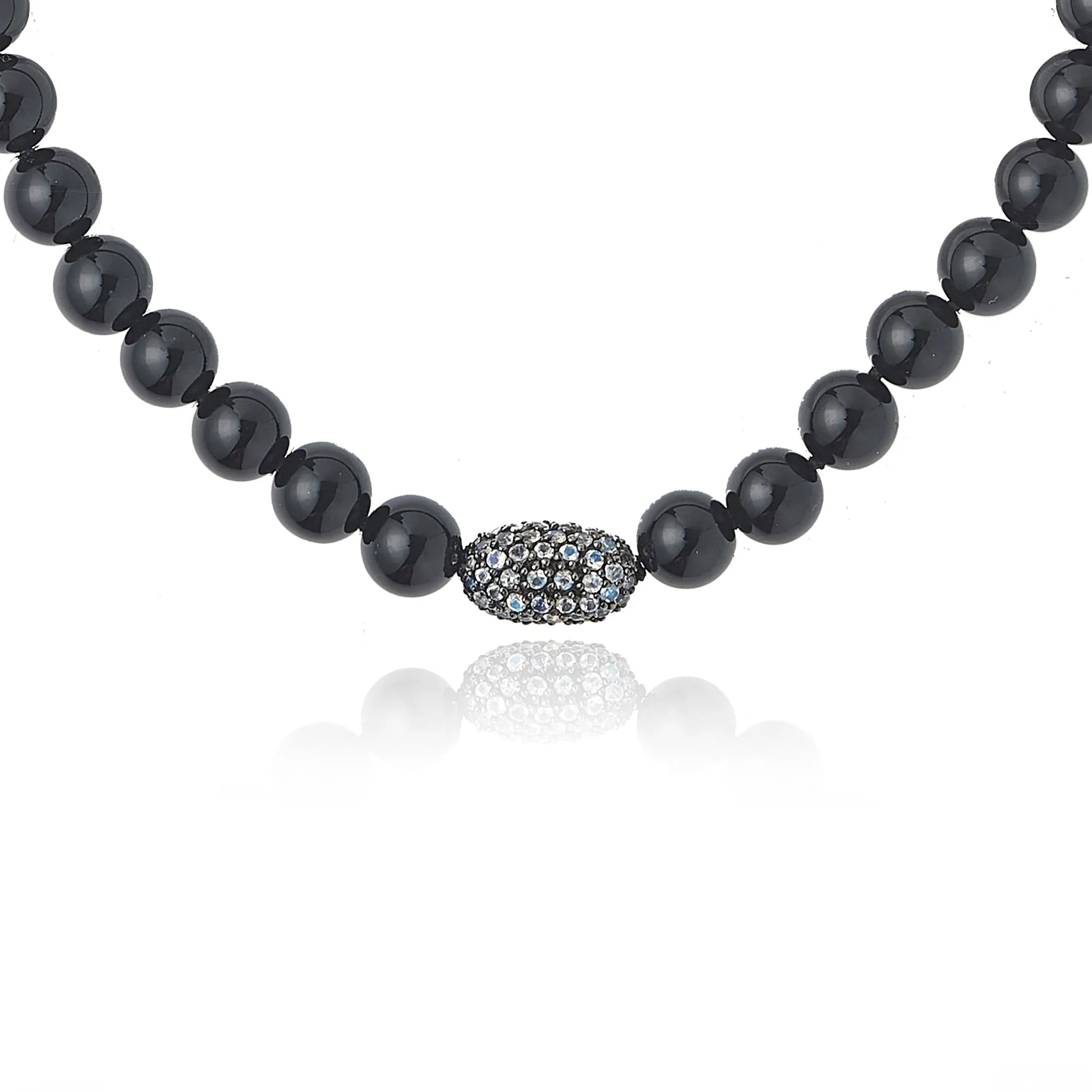 Beaded Necklace with Sterling Silver, Moonstones & Black Onyx