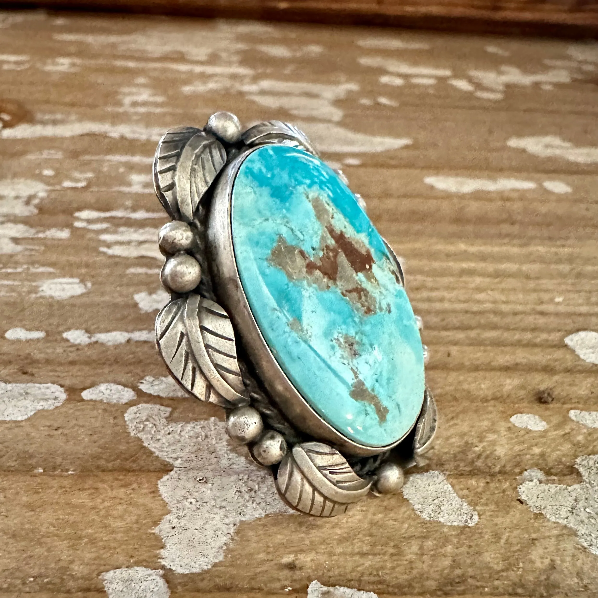 BETTA LEE Large Navajo Royston Turquoise and Sterling Silver Ring  Size 6