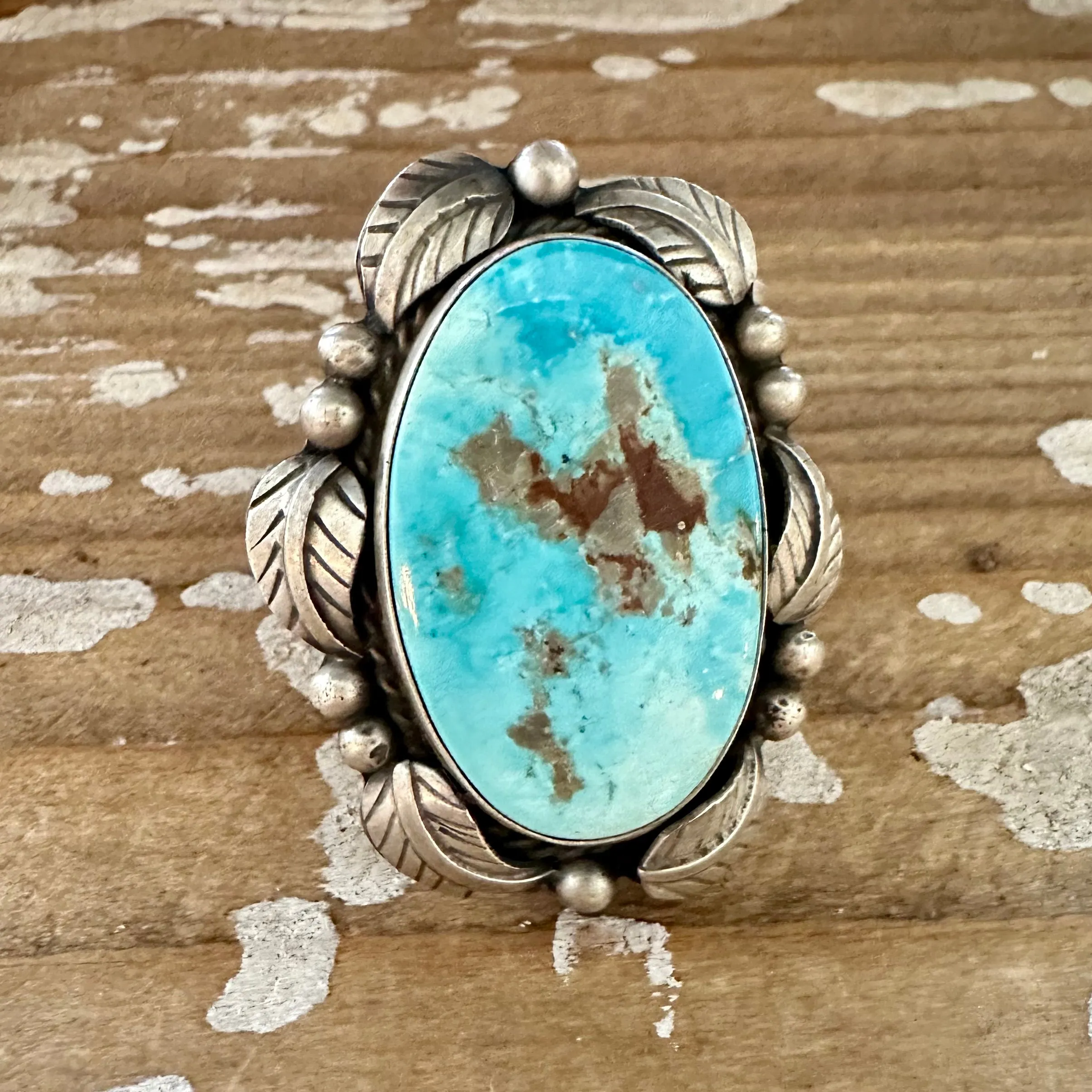 BETTA LEE Large Navajo Royston Turquoise and Sterling Silver Ring  Size 6