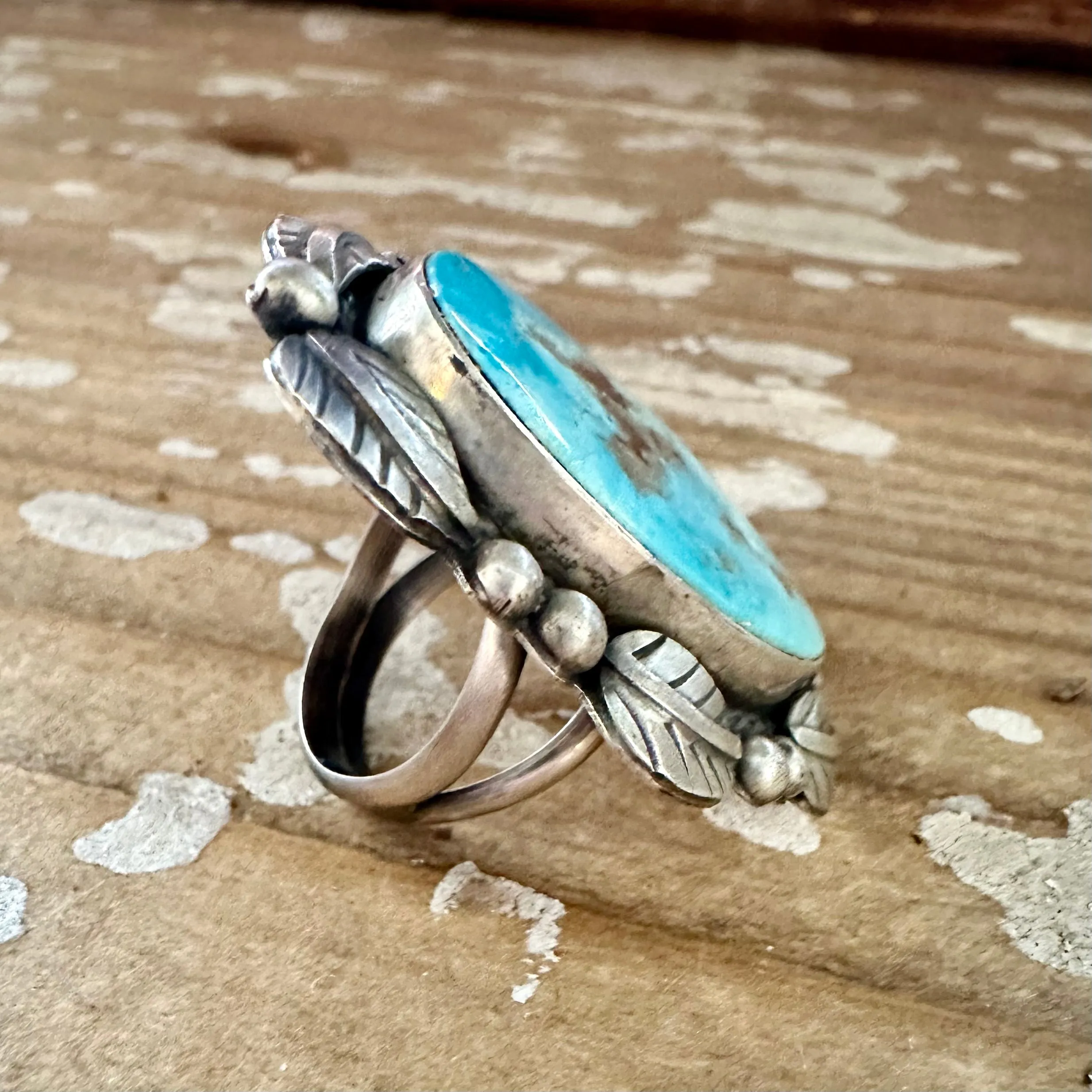 BETTA LEE Large Navajo Royston Turquoise and Sterling Silver Ring  Size 6