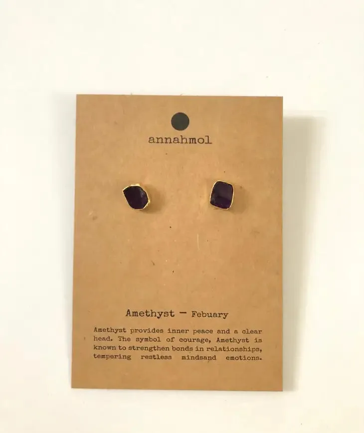 Birth Stone Stud Earrings: Semi Precious Stones