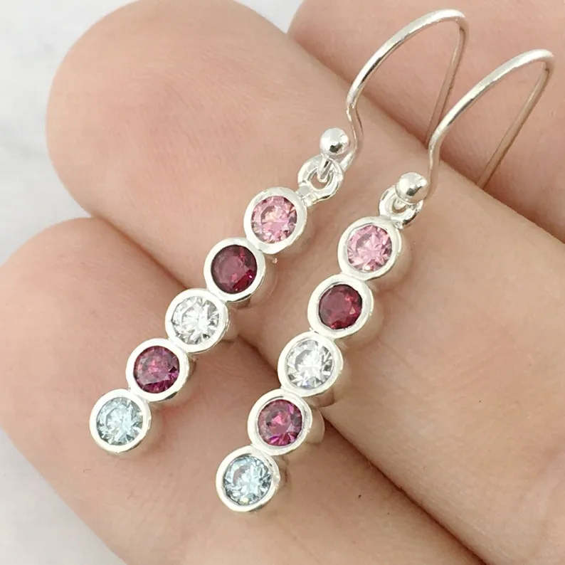 Birthstone Earrings for Mom, Sterling Silver Family Jewelry, Dangle Earrings, Family Birthstone Jewelry, Custom Earrings, Gift For Mom