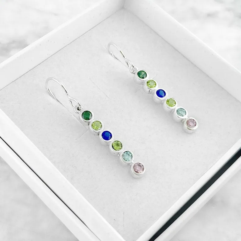 Birthstone Earrings for Mom, Sterling Silver Family Jewelry, Dangle Earrings, Family Birthstone Jewelry, Custom Earrings, Gift For Mom