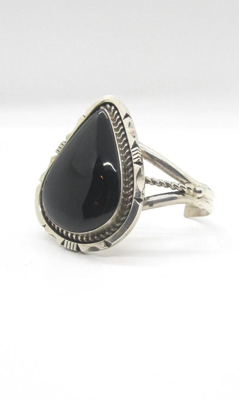 BLACK GOLD Navajo Sterling Silver and Onyx Cuff