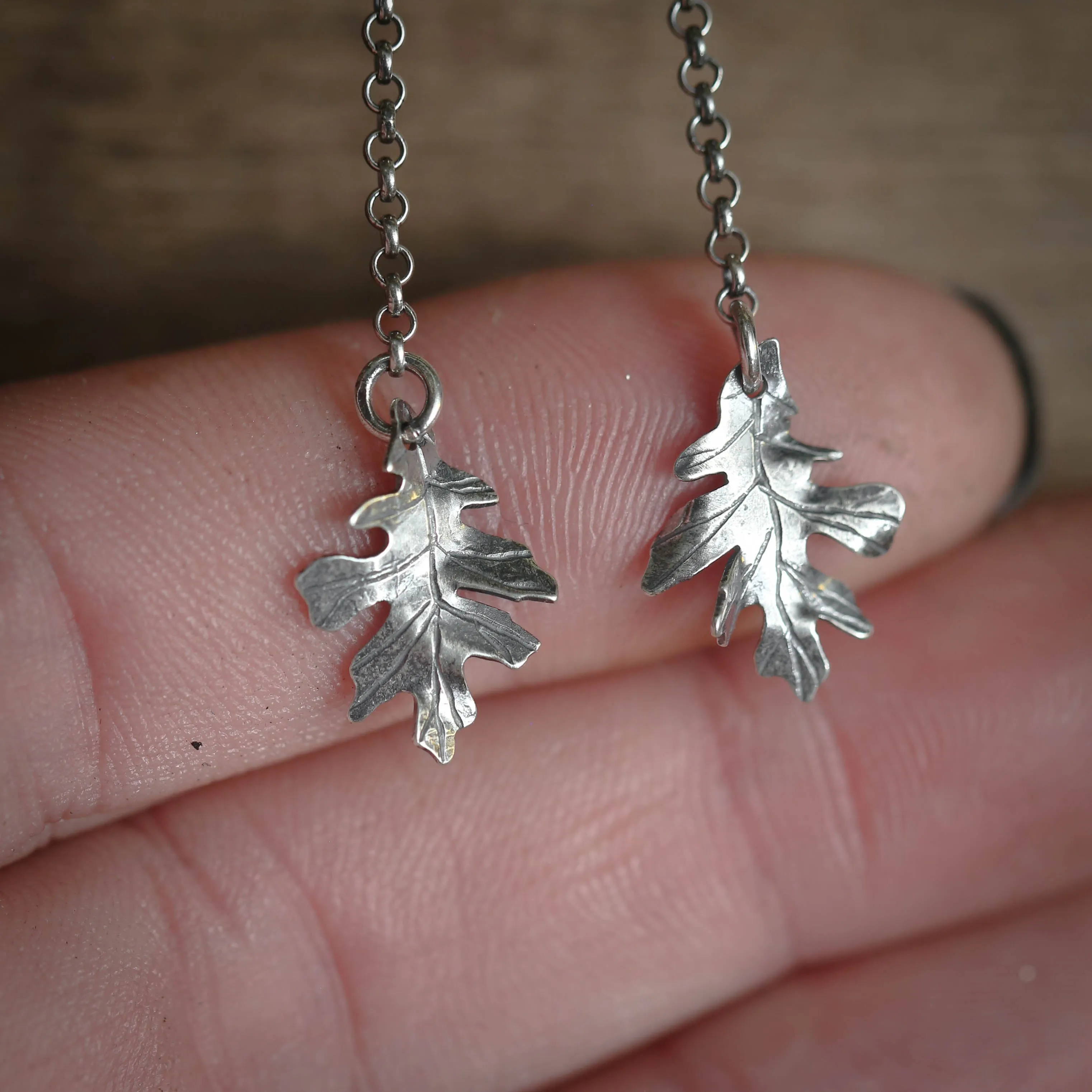 Black Oak Leaf Sterling Silver Drop Earrings