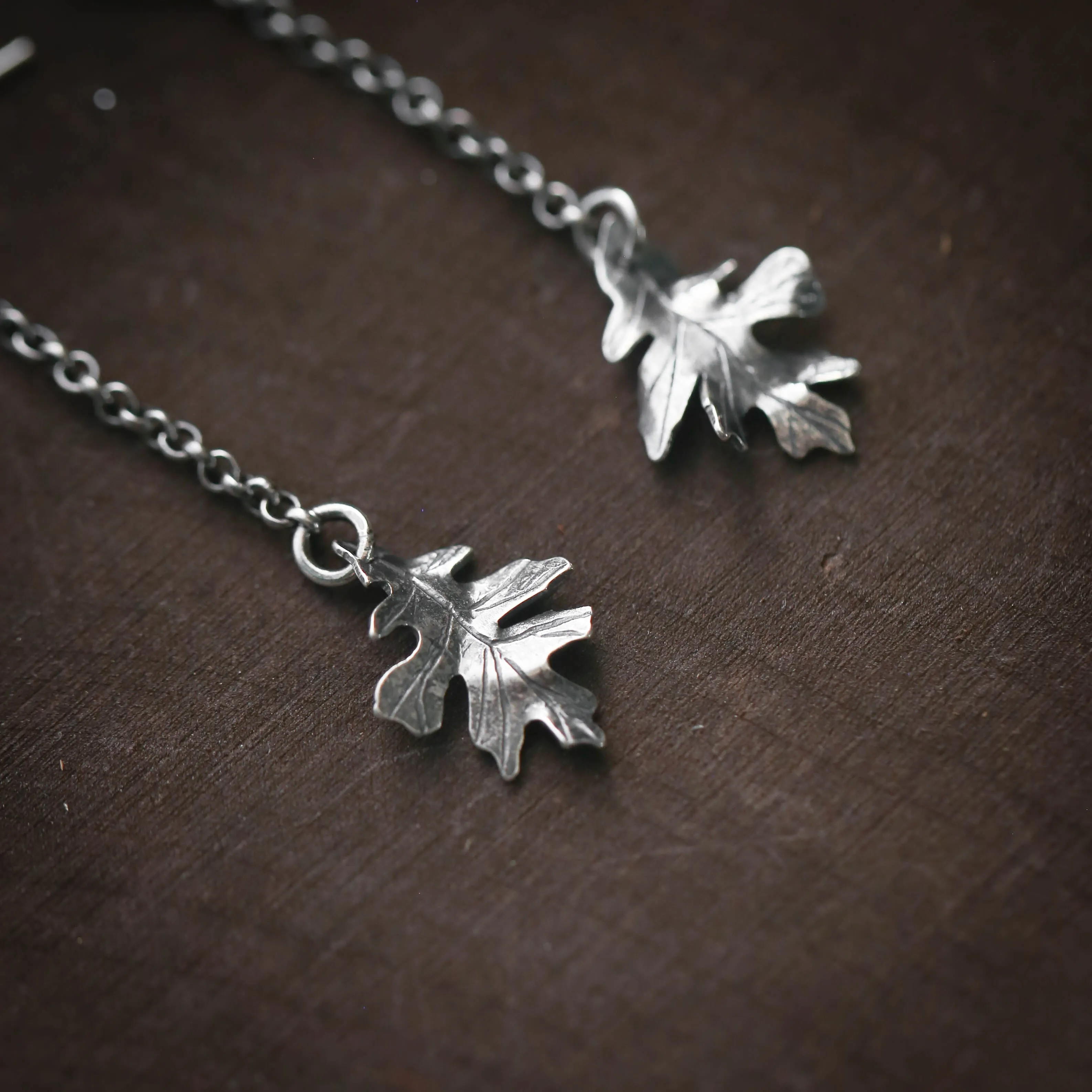 Black Oak Leaf Sterling Silver Drop Earrings