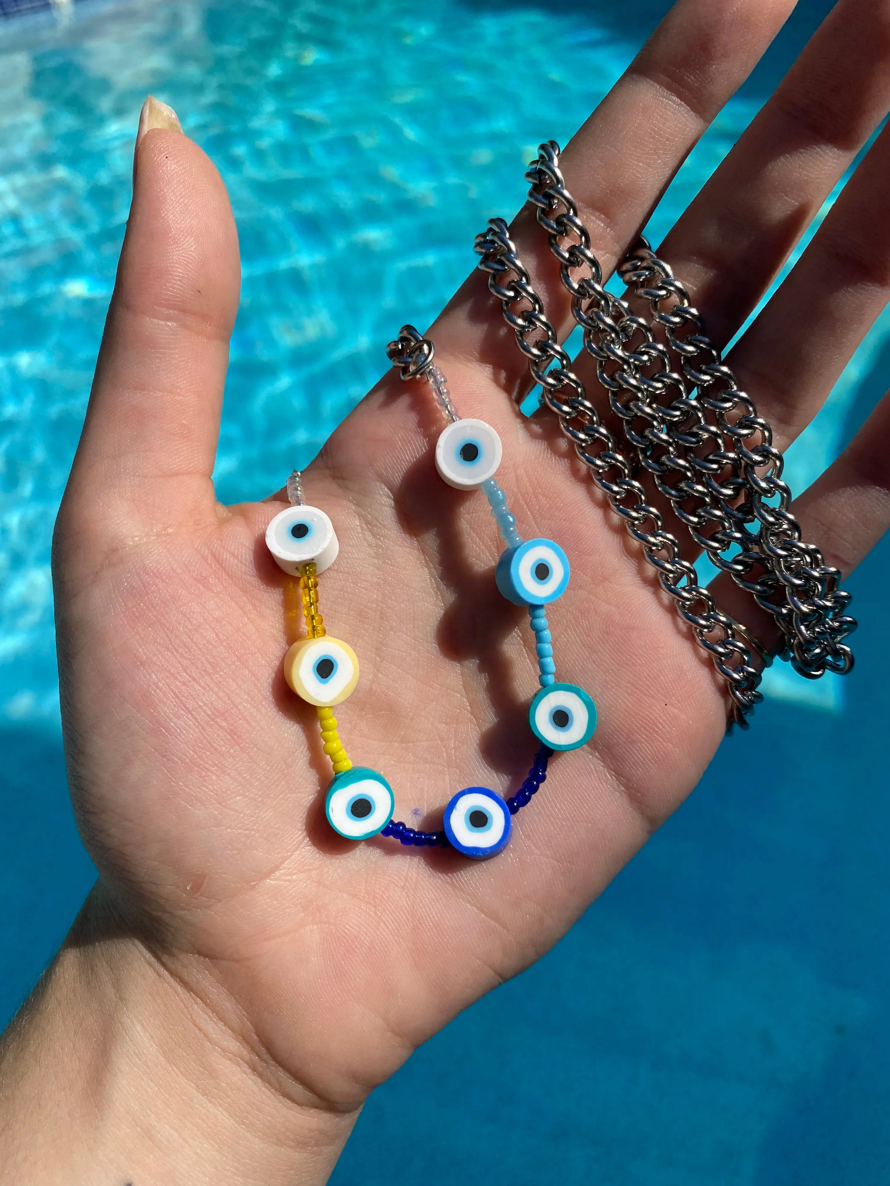 Blue Gradient Evil Eye Belly Chain