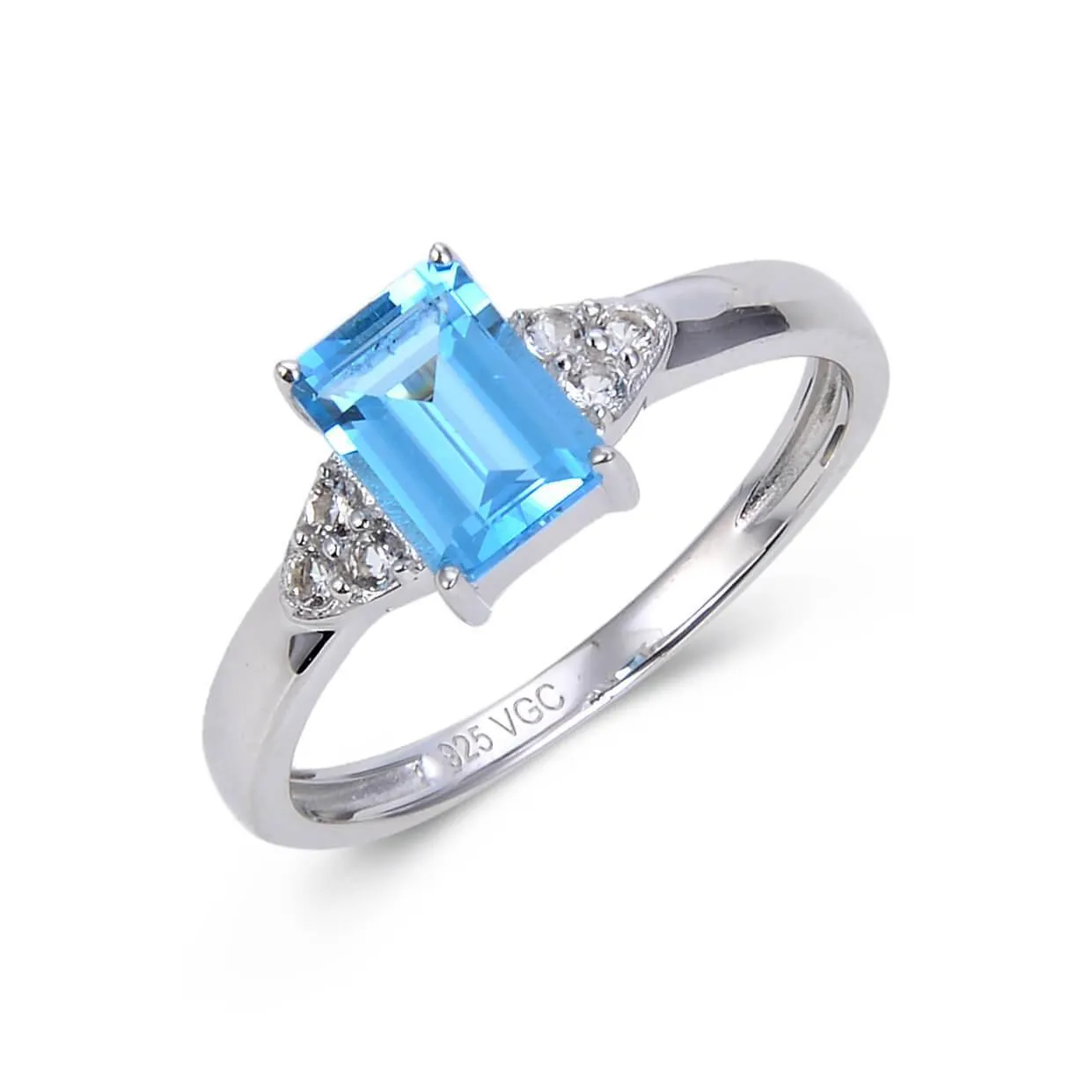 Blue Topaz Emerald Cut Solitaire Ring