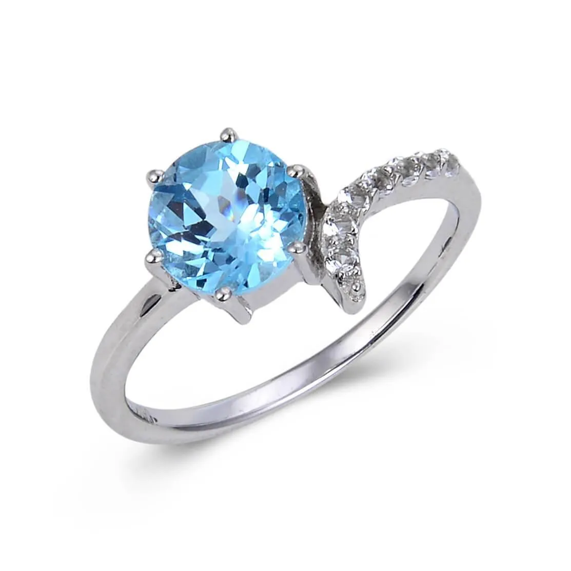 Blue Topaz Round Shaped Classic Ring