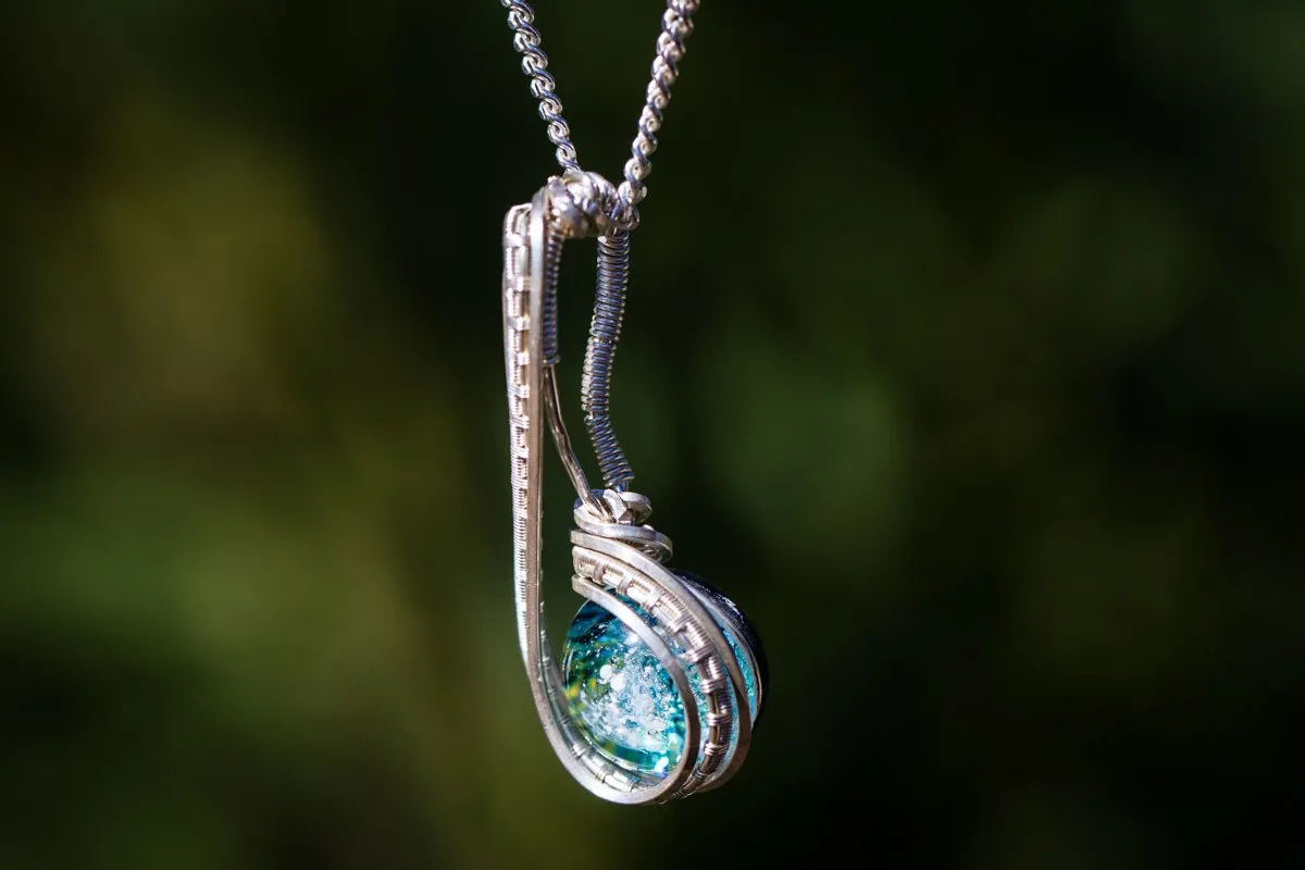 Brizo Silver Wire Wrapped Pendant with Ash Infused Glass Cabochon