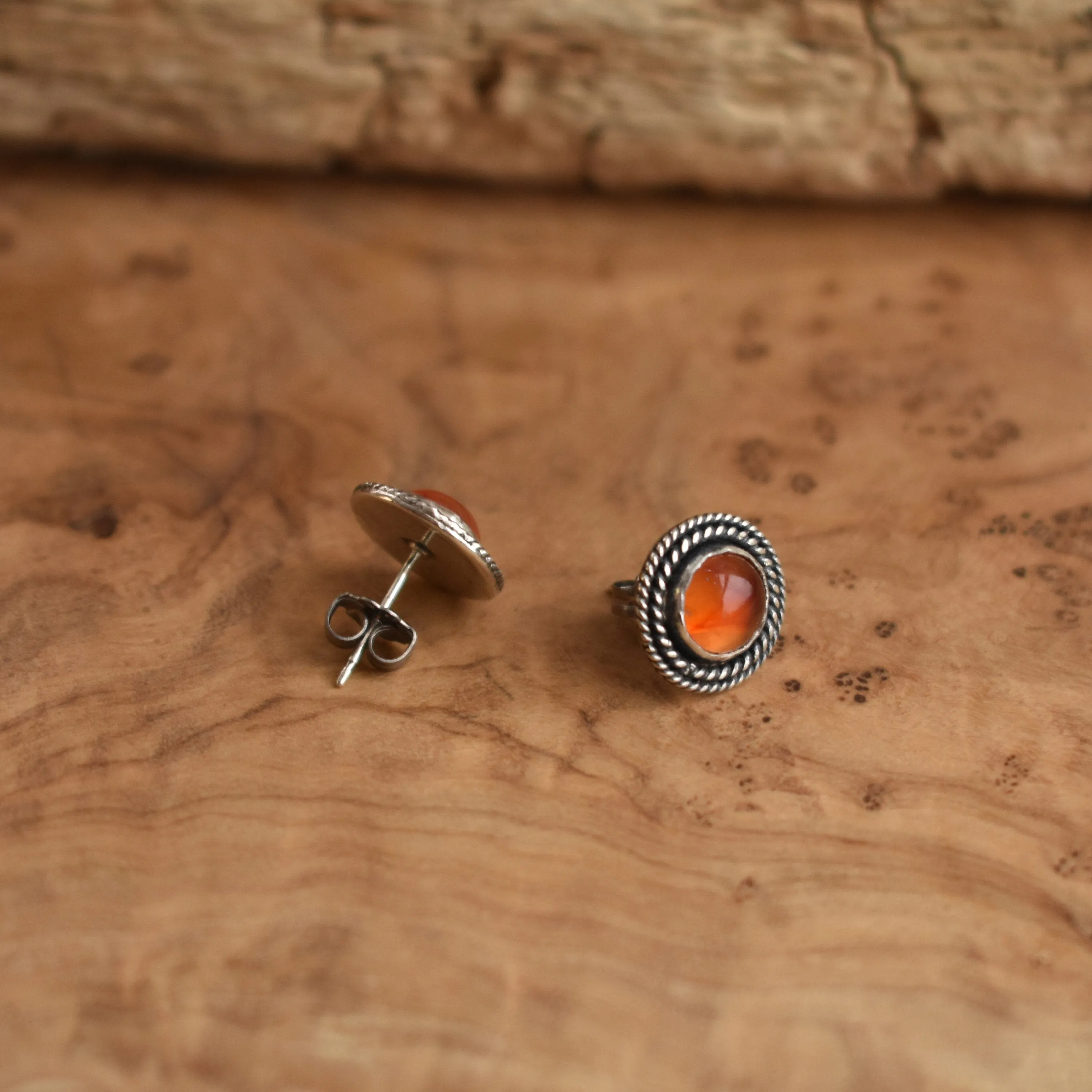 Carnelian Posts - Orange Carnelian Studs - Western Silver Posts - Silversmith Posts