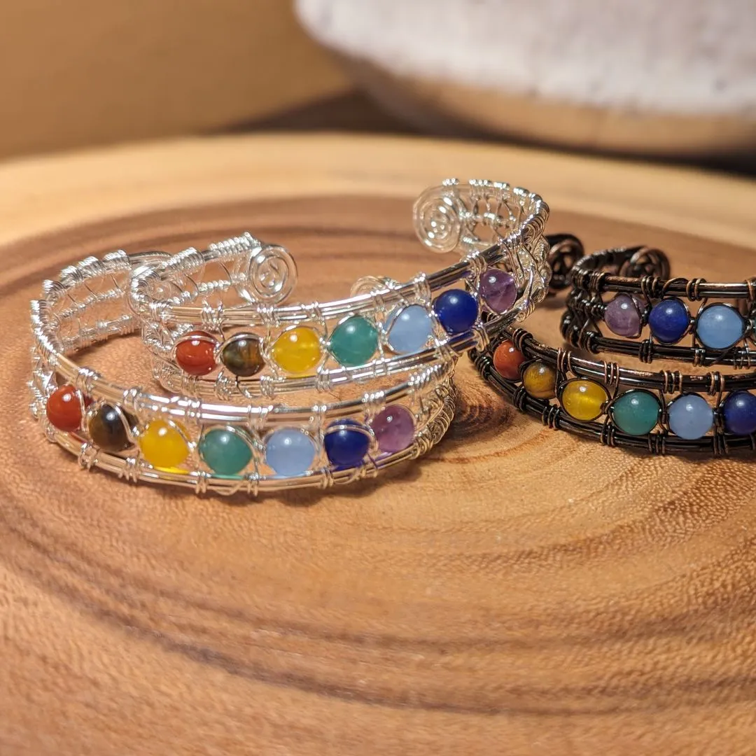 Chakra Stone Bracelet Wire Wrapped Cuff Design~ Beaded Jewelry made by Hand~ Tucson Unboxing!