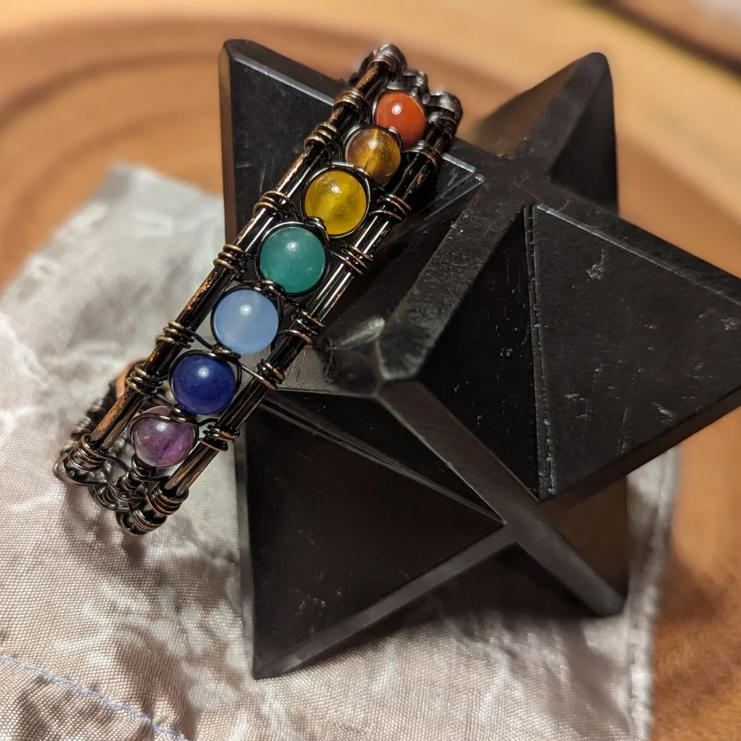 Chakra Stone Bracelet Wire Wrapped Cuff Design~ Beaded Jewelry made by Hand~ Tucson Unboxing!