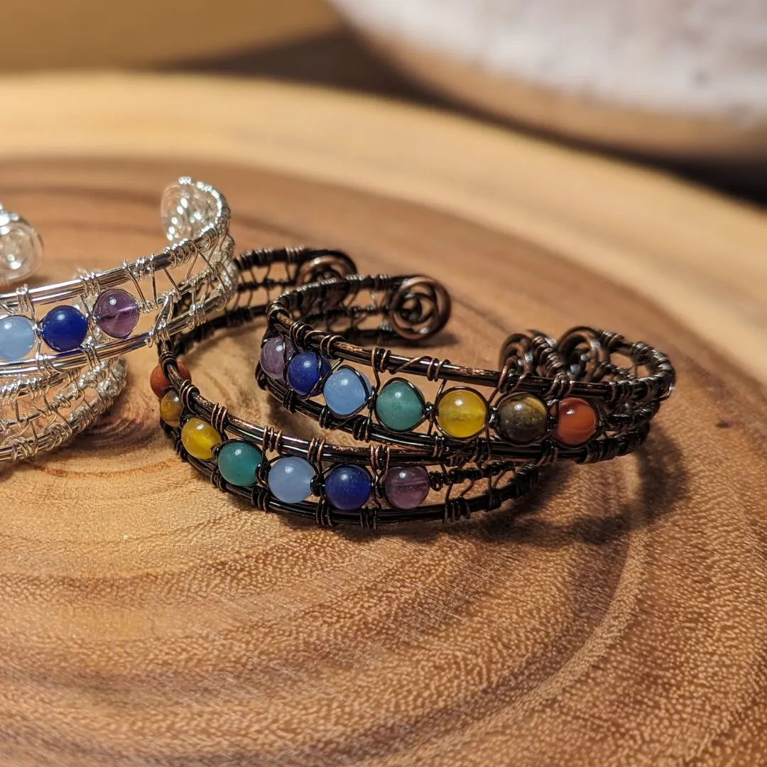 Chakra Stone Bracelet Wire Wrapped Cuff Design~ Beaded Jewelry made by Hand~ Tucson Unboxing!